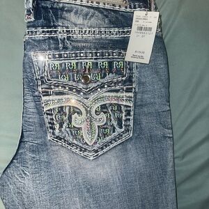 Rock Revival Women's Light Blue Embroidered Pocket Bootcut Jeans